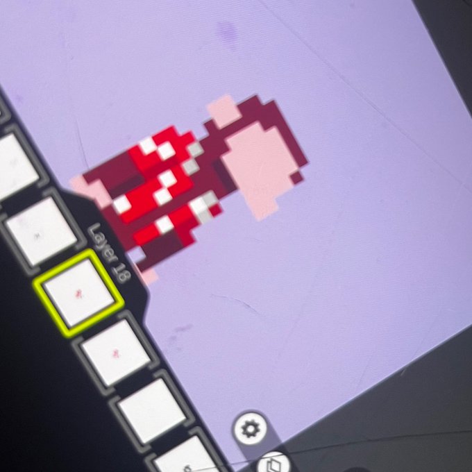 A pixel art image of a character in a red and white striped shirt is displayed on a digital canvas, with "Layer 18" selected in the layer panel, suggesting an in-progress digital artwork related to a "hoo" NFT collection on OpenSea.
