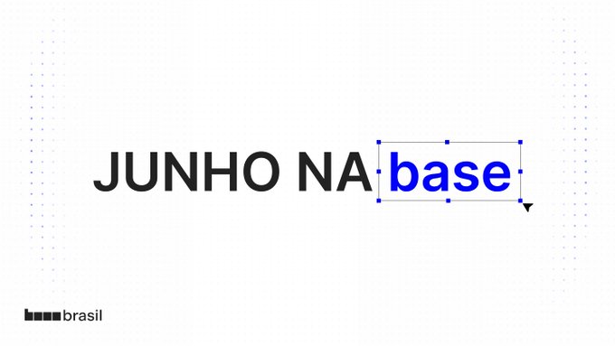A design slide showing the text 'JUNHO NA base' in black and blue lettering with a selection box around 'base', branded with 'brasil' logo in the bottom left corner.