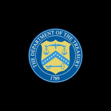 The seal of the U.S. Department of the Treasury, featuring a yellow shield with scales, chevrons, and a key, encircled by "THE DEPARTMENT OF THE TREASURY" and the year "1789," symbolizes the agency behind the OFAC sanctions action against 134 ISIS-K-linked crypto wallet addresses.