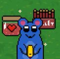 A pixel art image showing a blue character with a heart symbol standing next to a pixelated wallet displaying a heart icon and the word 'LET'.