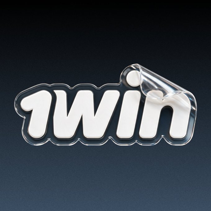 A 3D-rendered sticker-style graphic displays the word '1win' in white letters encased in a transparent, glossy border against a dark blue background.