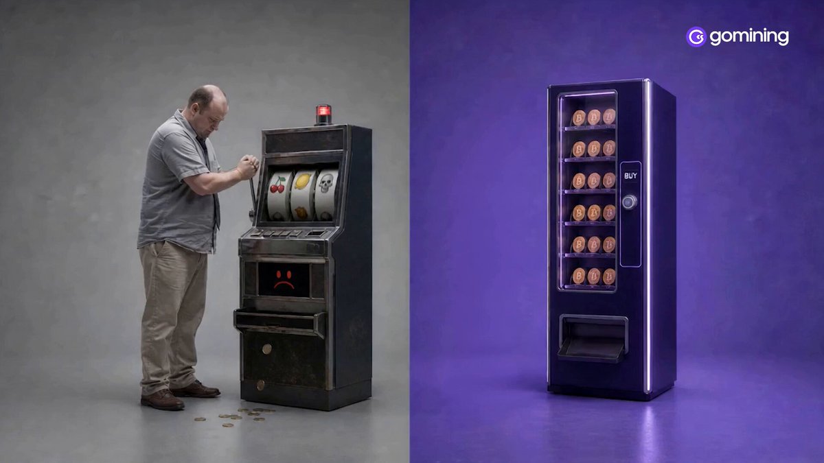 The image shows a man standing next to an old-fashioned slot machine, which has a red light on top of it. The slot machine appears to be malfunctioning as it keeps giving him a losing streak. In contrast, there's another slot machine in the background that is functioning properly and displaying a winning symbol. This second slot machine seems to be working well for its users.