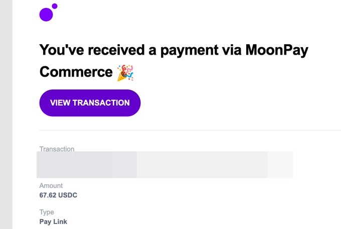 A MoonPay Commerce notification confirms receipt of a 67.62 USDC payment via Pay Link, which the post uses to illustrate real, tangible earnings—poking fun at critics who question small portfolio gains by highlighting that even modest crypto transactions can represent meaningful income for traders.