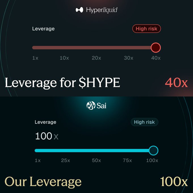 The image shows two lines on a screen, each representing different levels of leverage for $HYPE. One line shows 100x leverage, while the other line represents 40x leverage. The text at the bottom of the image states that our leverage is 40x, but it also mentions that this is only available if you know where to go. This indicates that understanding and achieving higher leverage requires specific knowledge or action.