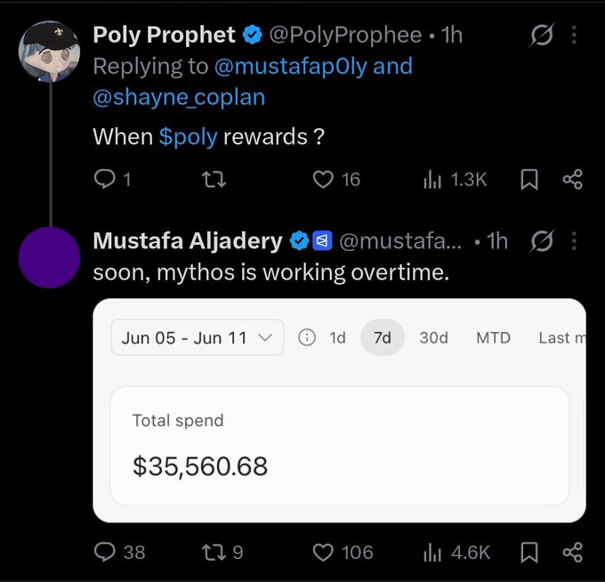 The image features a Twitter account with multiple users participating in an online conversation about a recent game event involving soccer players named Mustafa and another player. The discussion centers around the idea that the footballer, Mustafa, has won a large sum of money. The Twitter post includes a screenshot from the account's message board displaying $35,560+ already spent on a game. A few users within the conversation are engaged in reacting to this information, discussing whether it is true or a mythological event. Overall, it seems that some individuals believe the amount of money won by Mustafa might be a result of mythical forces at play rather than actual financial transactions.