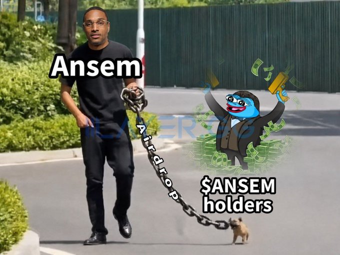 A meme shows a man labeled "Ansem" walking a small dog on a leash labeled "Airdrop," which is attached to a cartoon "$ANSEM holders" character celebrating amid piles of money.

The image humorously reflects the post's theme of crypto market activity, mocking influencer-driven token launches and airdrop hype, while the post highlights serious on-chain developments like India's soaring USDT premium signaling supply shortages.