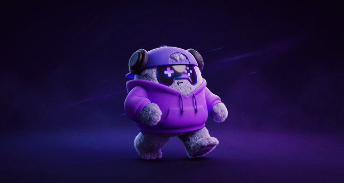 The image features a purple teddy bear walking across a dark background with headphones on its head. The scene appears to be set against a gradient of purple hues, creating an immersive atmosphere. The caption below the image reads "Grand rising CT The creator economy in Web3 is starting to evolve beyond simple attention farming. That’s one reason why @XOOBNetwork caught my attention". This suggests that there might be a connection between the teddy bear and the XOOB network, possibly related to the evolution of the creator economy or an interesting collaboration.