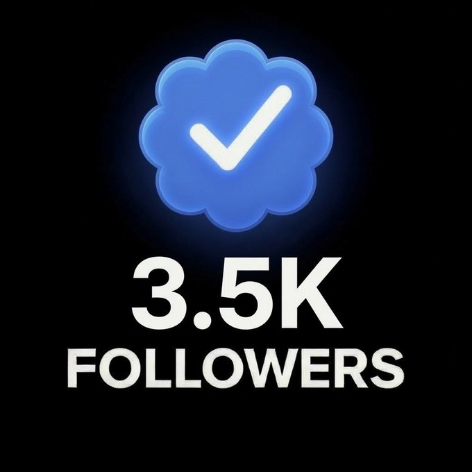 A blue verification badge with a checkmark above white text reading '3.5K FOLLOWERS' on a black background.