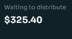 A dark blue screen displays the text "Waiting to distribute" above "$325.40" in white.