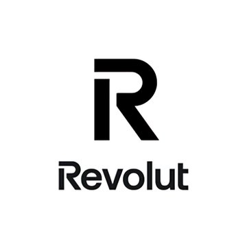 Black and white Revolut logo featuring a stylized 'R' symbol above the company name.