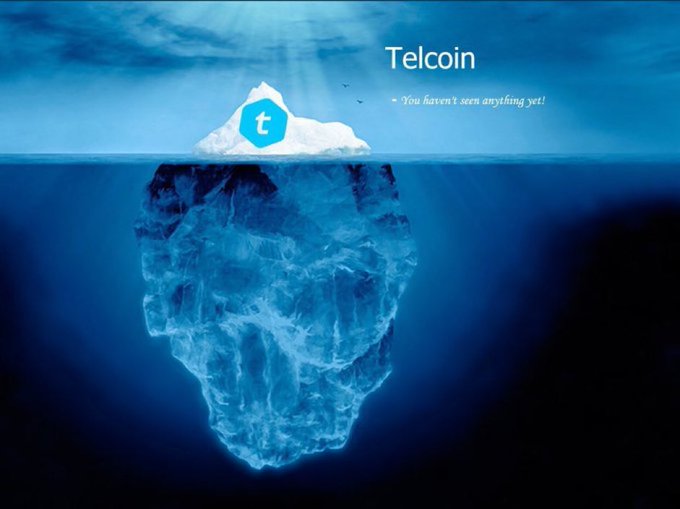 A promotional graphic for "Telcoin" featuring an iceberg floating in the ocean with the tagline "You haven't seen anything yet!".