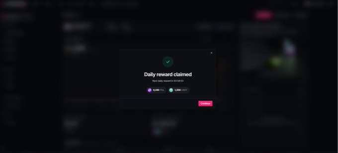 A dark interface pop-up showing 'Daily reward claimed' with 1,045 points and 1,000 coins credited.