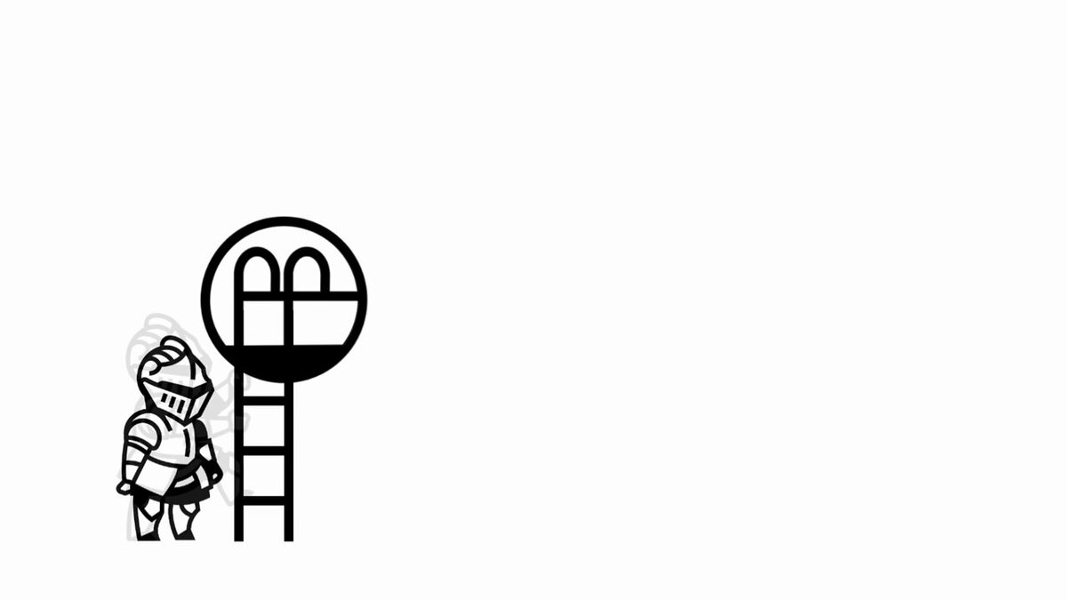 The image features a black and white illustration of a knight standing next to a ladder, with the knight holding a shield. The background of the image is white, which contrasts with the black knight and the ladder. The caption below the image reads "What happens at @ETHCluj continues on X Spaces ...". This suggests that there might be an ongoing story or event in the game world, possibly involving the knight's actions or the use of the ladder as a means to reach a specific location within the game environment.