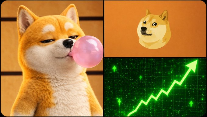 The image features a collage of three different images, each depicting a dog with a unique expression or action. The first image shows a Shiba Inu dog chewing on a pink bubble gum bubble. The second image depicts a yellow dog blowing a bubblegum bubble. The third image features an orange dog with a sad face looking at the camera while chewing on a bubblegum bubble.

The collage is accompanied by text that reads "BREAKING: Dogecoin holders continue refusing to panic sell. Financial experts remain concerned..". This suggests that there might be some connection between the images and the world of cryptocurrency, specifically Dogecoin. The collage could potentially represent a humorous or satirical take on the current state of affairs in the cryptocurrency market, with dogs symbolizing different aspects of the digital currency ecosystem.