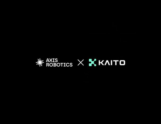 A black screen displaying a logo collaboration between 'Axis Robotics' and 'Kaito' separated by an 'X'.