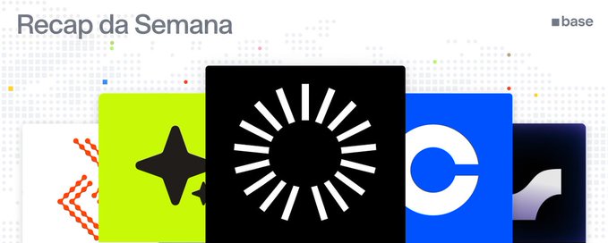 A graphic titled 'Recap da Semana' featuring colorful logos and icons including a green star, black loading symbol, and blue logo.
