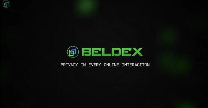 The image displays a dark green branded graphic featuring the "BELDEX" logo alongside the tagline "PRIVACY IN EVERY ONLINE INTERACTION," visually reinforcing the post's emphasis on Beldex's privacy-focused mission for digital activities like browsing, messaging, and payments.