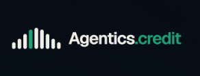A logo for 'Agentics.credit' featuring a green equalizer-style sound bar graphic on a black background.