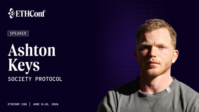 The image features a man wearing a gray shirt, standing against a purple background with white text that reads "ethiccon speaker ashton keys". The caption below the image indicates that this event is scheduled for June 6th at 10am in NYC.
