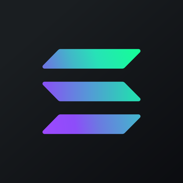 The image features the Solana logo—three stacked parallelograms in blue, green, and purple gradients—representing the $SOL cryptocurrency mentioned in the post about Solana ETFs purchasing $153 million worth of SOL.