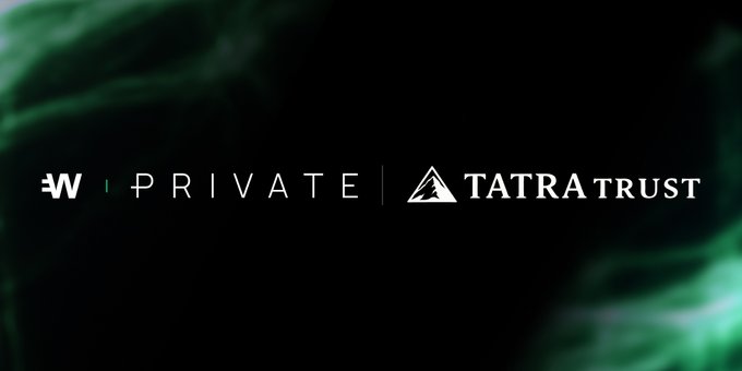 The image features a sleek, dark promotional graphic with green ethereal lighting effects, displaying the "WIREX PRIVATE | TATRA TRUST" logos in white. This visually reinforces the announcement of Tatra Trust serving as the exclusive intermediary partner bringing Wirex Private's digital wealth and payment services to eligible clients across Central Europe.