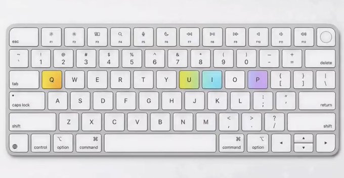 The image shows a white keyboard with colorful keys, including letters of the alphabet and numbers. The keys are arranged in a standard layout, with each key having its own space for typing. The keyboard appears to be in good condition and ready for use.