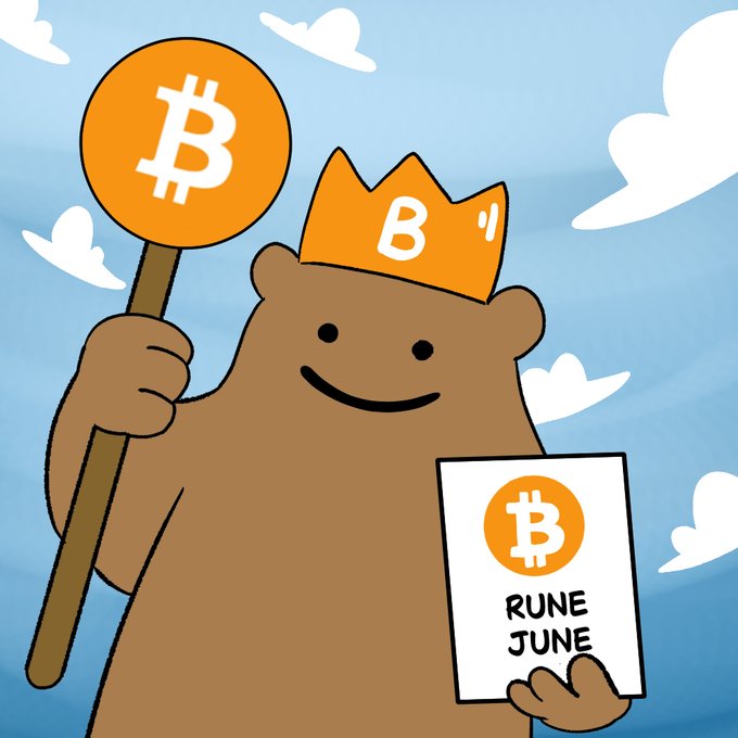 The image features a cartoon bear holding a sign that reads "Rune June" with an orange crown on its head, symbolizing the title of the post. The caption below the image states "Rune June forever x.com/krakenpro/stat". This suggests that the post is related to the game "Rune June", possibly discussing or promoting it.