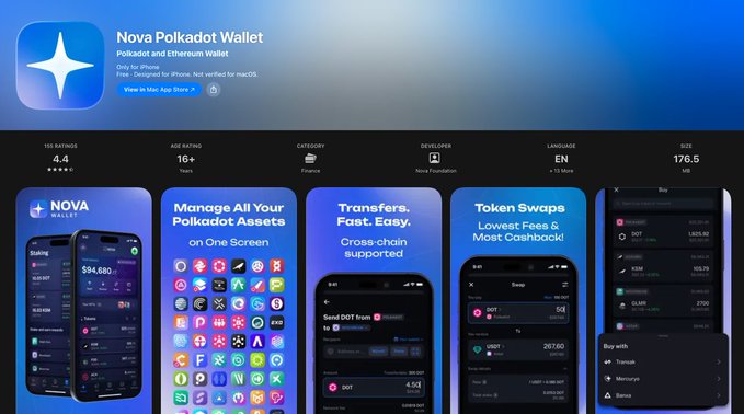 The image shows an advertisement for a mobile app called Nova Poladot Wallet. The app is designed to help users manage their digital assets efficiently. It features various icons representing different types of digital currency, such as Bitcoins and Ethers. There are also icons for transferring funds between accounts, managing balances, and setting up new wallets. The image includes text that provides information about the app's features and how it can be used by the user.