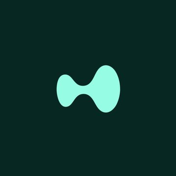 Simple teal-colored abstract icon resembling a bowtie or dumbbell shape centered on a dark green background.