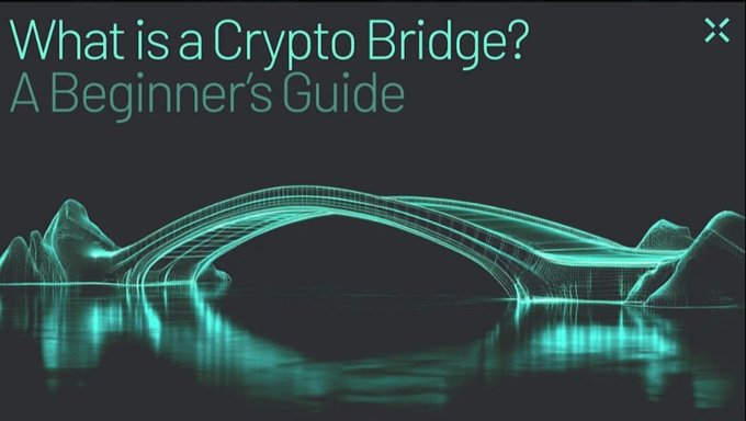 A header image with the title 'What is a Crypto Bridge? A Beginner's Guide' featuring a digital wireframe rendering of a glowing teal bridge over water reflecting its arch.