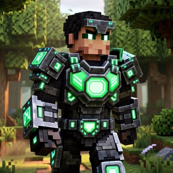 A Minecraft character wearing futuristic black and glowing green armor stands in a forest setting, depicting a powerful, tech-enhanced hero figure. The post suggests this armored character represents BSC (Binance Smart Chain) farmers bringing their advanced, high-yield capabilities to the Hood chain, symbolized by the warrior's imposing, energy-infused armor.
