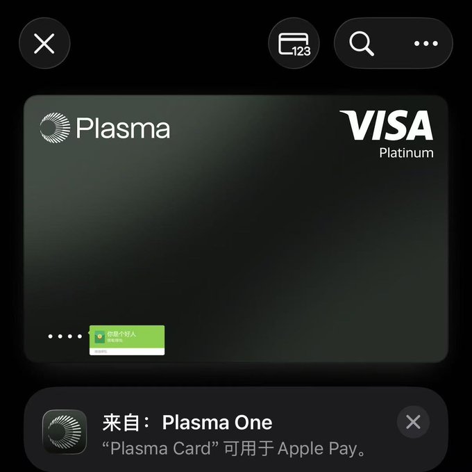The image shows a credit card application screen for a Visa Platinum card. The card has a green background with white text that reads "Visa Platinum" and "Plasma One", indicating its purpose and type of card. There are also instructions on how to activate the card, including filling out an online form or using a mobile app. The image also includes a post-activation message in Chinese, which translates to "Successfully activated the Plasma Card, bros, move at the speed of getting invite codes to get started".