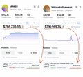 A price comparison webpage showing Bitcoin and MoneroPrivacyCoin prices with a chart tracking Monero's value.