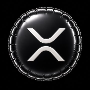 A glossy black XRP-branded coin or token emblem featuring the stylized "X" logo, set against a dark background, visually represents the cryptocurrency mentioned in the headline about OKX's new XRP trading DCA bot.