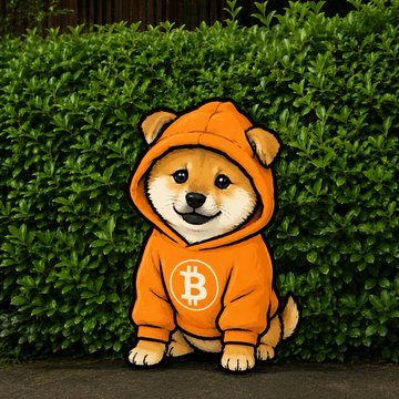 The image features a small brown dog wearing an orange hoodie with a Bitcoin symbol on it. The dog appears to be sitting or standing next to a bush, possibly a hedge, which adds depth to the scene. The caption at the bottom of the image reads "What happened, @OKX? Did you forget about $DOG?".