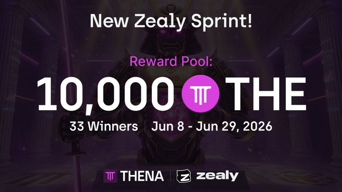 The image features a poster for a new sprinting game called "Zealy Sprint!". The poster includes text that announces a reward pool for players who complete the sprint, with a total of 10,000 points available. It also mentions that there are currently 33 winners in the sprint and that the rewards will be distributed on June 8th, 2026.