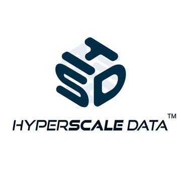 A logo for 'HYPERSCALE DATA' featuring stylized blue letters forming an 'HD' emblem with a trademark symbol.