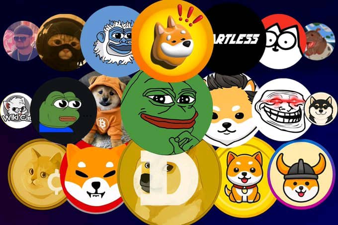 The image displays a collage of various meme coin logos featuring popular internet characters, prominently showing a Shiba Inu (DOGE), a green Pepe the Frog, a Dogecoin symbol, and a Shiba Inu labeled "SHIB," along with other meme mascots and a "HARTLESS" logo. This visual aligns with the post's query about which crypto will follow $DOGE, #SHIB, and $PEPE to achieve a 100x return in 2026, showcasing the key contenders in the meme coin market.