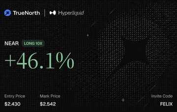 The image shows a screenshot of a black and white website for TrueNorth. The focus is primarily on a trade screen with price data displayed, which lists the current market prices for Bitcoin and Litecoin. It also provides information about users who have used these digital currencies in trading or investing activities. A summary at the bottom mentions that the best product feedback isn't a testimonial but rather observing users' development of a thesis and executing with confidence using @HyperliquidX's trading integration.