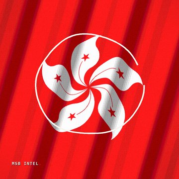 The image shows the Hong Kong flag's iconic white bauhinia flower emblem with red stars, displayed on a red background, with the text "MSB INTEL" in the bottom left corner. The post references the Ethereum contract address 0x514910771af9ca656af840dff83e8264ecf986ca, which is the official Chainlink (LINK) token contract, likely indicating news or analysis related to Chainlink's operations or partnerships in Hong Kong.