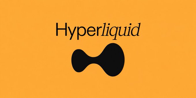 A simple graphic displaying the 'Hyperliquid' wordmark logo in black text with its abstract droplet icon, set against a solid yellow-orange background.