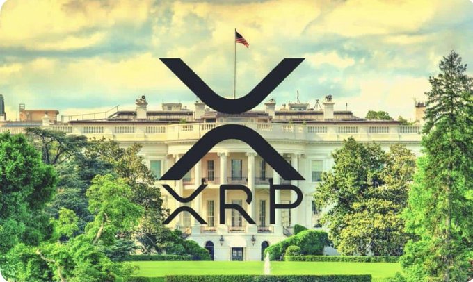 The image shows the White House overlaid with the XRP logo, visually linking U.S. government cryptocurrency policy with Ripple's digital asset XRP. It illustrates the connection between the House's new crypto tax legislation and the potential impact on XRP holders.