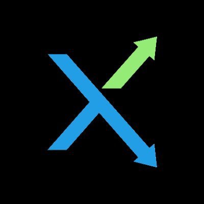 An app icon featuring two crossing arrows on a black background - a blue arrow pointing diagonally down-right and a green arrow pointing diagonally up-right.