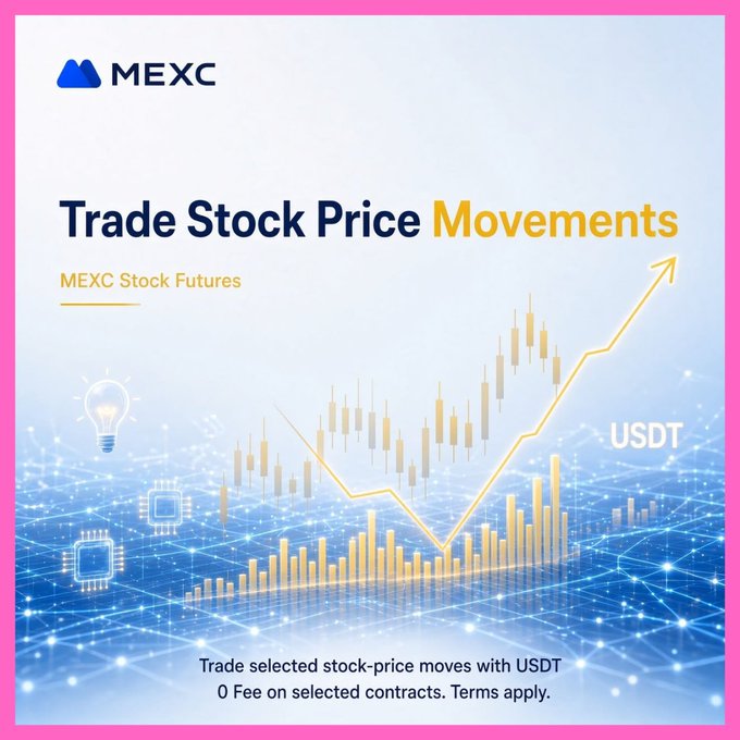 A MEXC cryptocurrency exchange advertisement reading 'Trade Stock Price Movements' and 'MEXC Stock Futures - Trade selected stock-price moves with USDT, 0 Fee on selected contracts. Terms apply.'