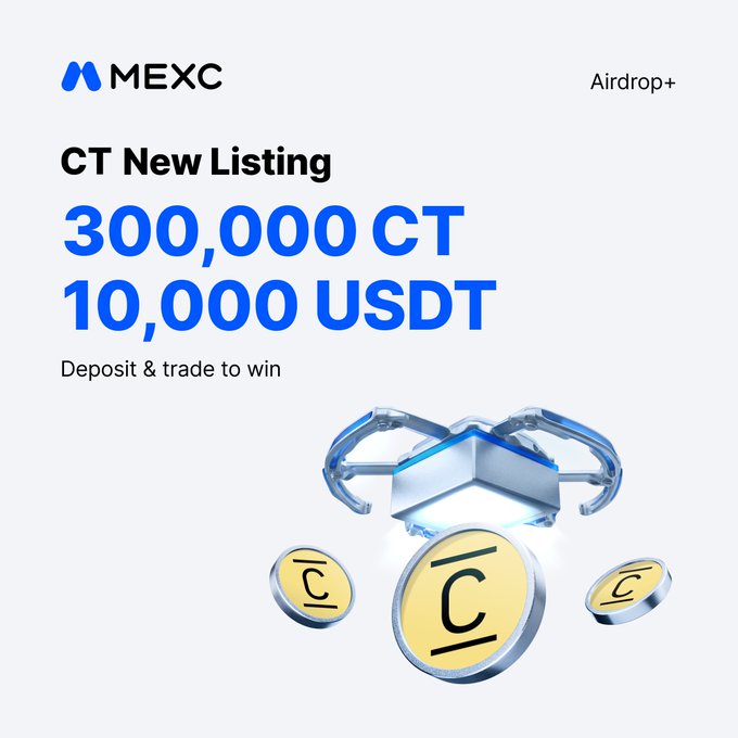 MEXC promotes its new Airdrop+ listing of $CT (Concrete) with a prize pool of 300,000 CT and 10,000 USDT, inviting users to deposit and trade to win.