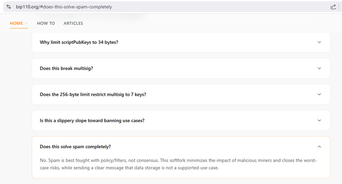The image shows a screenshot of a computer screen that has multiple tabs open. The main focus appears to be on the BIP 110 page, which provides instructions for users on how to handle incoming spam messages effectively. However, there are several other tabs in the image as well.