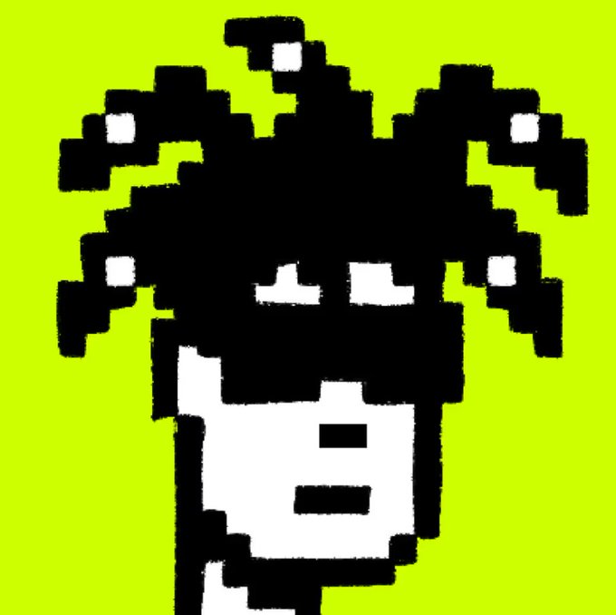 A pixelated black-and-white portrait of a character with curly hair on a bright green background, serving as the NFT artwork for the Broker Punks NFT collection featured in the post.