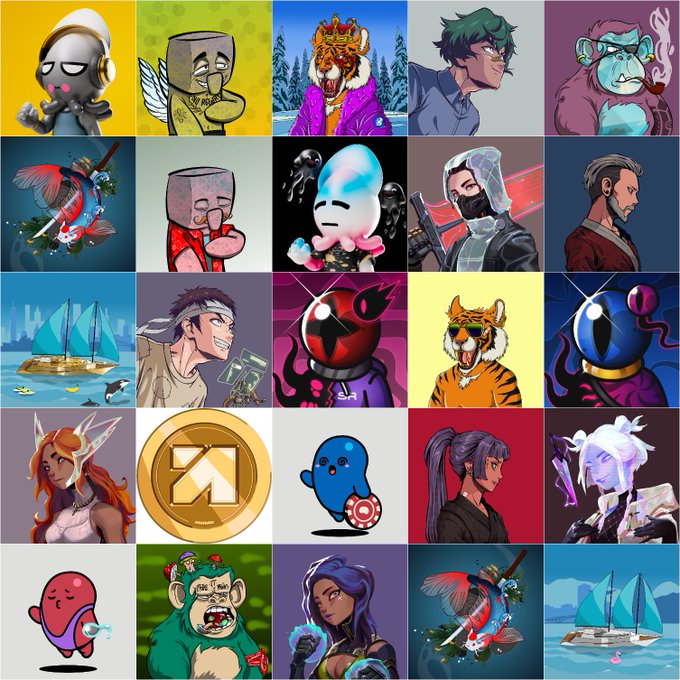 A 5x5 grid of colorful NFT-style character avatars featuring diverse designs—including masked figures, animals, fantasy warriors, spaceships, and a bear with a shark—promoting the "New Eden" gaming platform's prize pool and upcoming season at neweden.fun.