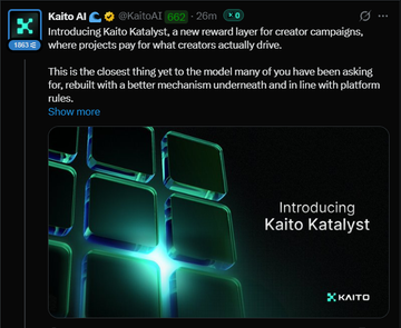 A social media post by Kaito AI introduces 'Kaito Katalyst', described as a new reward layer for creator campaigns.