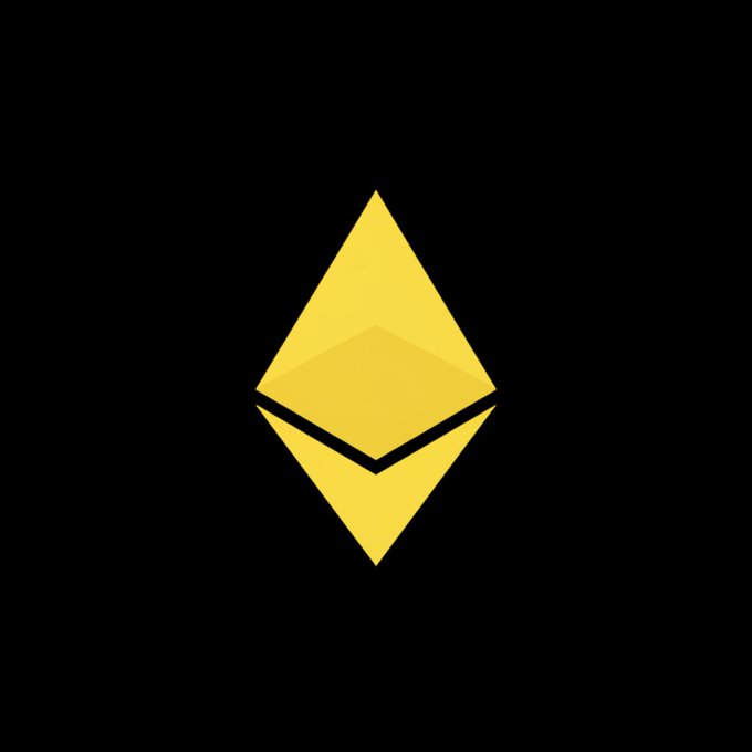 The image displays the Ethereum logo, a gold diamond-shaped geometric figure on a black background, symbolizing the cryptocurrency $ETH referenced in the post about a major stakeholder's growing ownership of the Ethereum supply.